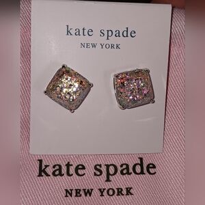 New Small Square Kate Spade Silver Stud Earrings Opal Glitter💗